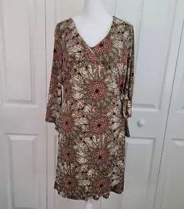 Cato Kaleidoscope Print Faux Wrap Knee Length Stretch Dress Women's L - Picture 1 of 12