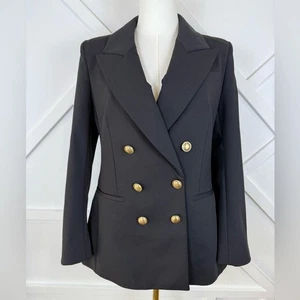 Express Double Breasted Novelty Gold Button Blazer Black Size Medium - Picture 1 of 12