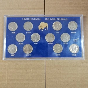 1934-1938-D, P, & S Buffalo Nickel 12 Coin Short Set in Capital Plastics Holder - Picture 1 of 2