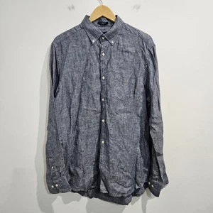 GANT The Linen Shirt Mens Size Large Blue Long Sleeve Linen Buttob Up Shirt - Picture 1 of 13