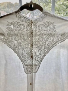 Antikes edwardianisches viktorianisches Prärie Baumwolle Nachthemd Original Stickerei Gr. Lg - Bild 1 von 6