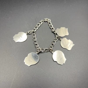 Vintage 60s Sterling Silver Charm Bracelet Cameo Siblings Names Dates Engraved - Picture 1 of 6