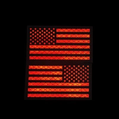 Reflective IR US AMERICAN FLAG REVERSE LEFT RIGHT SHOULDER HOOK 2 PATCHES RED-K - Image 1 of 3