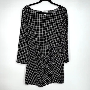 Mini vestido túnica tejido XL White House Black Market para mujer manga 3/4 cuadros - Imagen 1 de 7