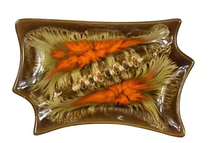 Cenicero Cerámico Vintage Mid-Century Marrón Naranja Retro Esmalte Brillante 24 x 15 cm - Imagen 1 de 12