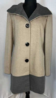 Jaqueta Ellen Tracy Feminina 14 Marrom Cinza Mistura de Lã Casaco Pesado Ervilha Longa x12 - Imagem 1 de 4