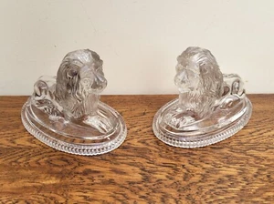 Pair of John Derbyshire Clear Glass Recumbent Lions Anchor Mark 1875 - Picture 1 of 11