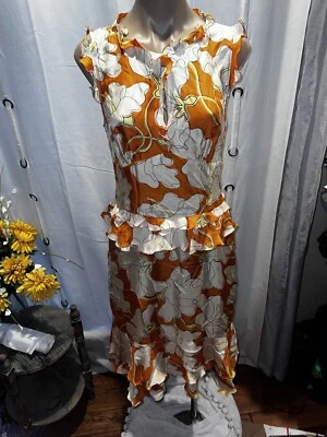 Moschino 廉价时尚复古丝绸花卉印花荷叶边连衣裙 8 码意大利制造 — 第 1/4 张图片