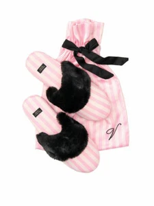 Victoria's Secret große Hausschuhe rosa weiß gestreift 9-10 mit Tasche bequem weich - Bild 1 von 2