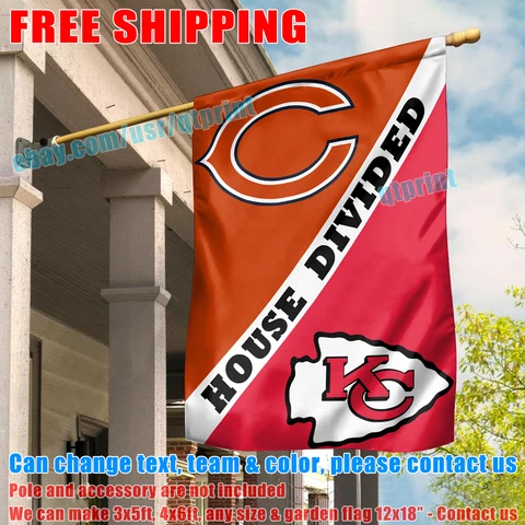 Chicago Bears vs Kansas City Chiefs House Divided Flag Banner 28X40" NEW 2023 Cover