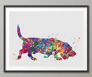 Basset Hound Hund Aquarell Hund Druck Basset Hound Haustier Doglover Geschenk Welpe - 1442 - Bild 1 von 3