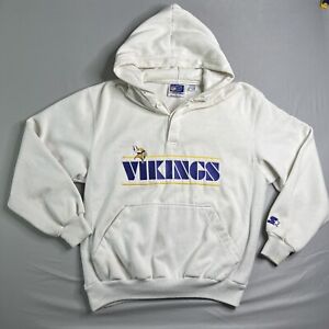 Vtg Minnesota Vikings Hoodie Large White Sweatshirt Purple Embroidery Logo *Read