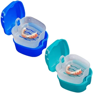 2 Pack Colors Denture Bath Case Cup Box Holder Storage Soak Container with Strai - Picture 1 of 7