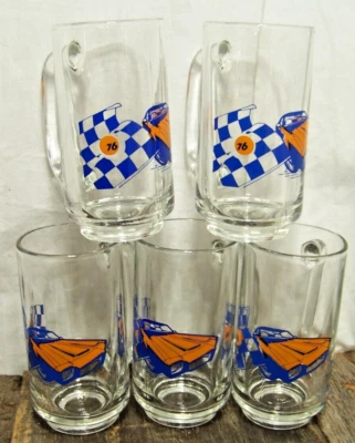 Union 76 Gasoline Pontiac Firebird Checkered Flag Racing 12oz Glass Beer Mug🏁👀 - Image 1 of 4