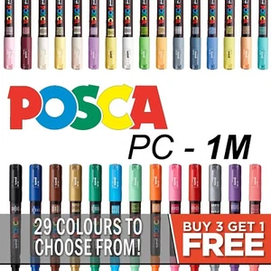 Uni Posca PC-1M Paint Marker Pens - All 29 Colours - BUY 3 GET 1 FREE - Picture 1 of 40