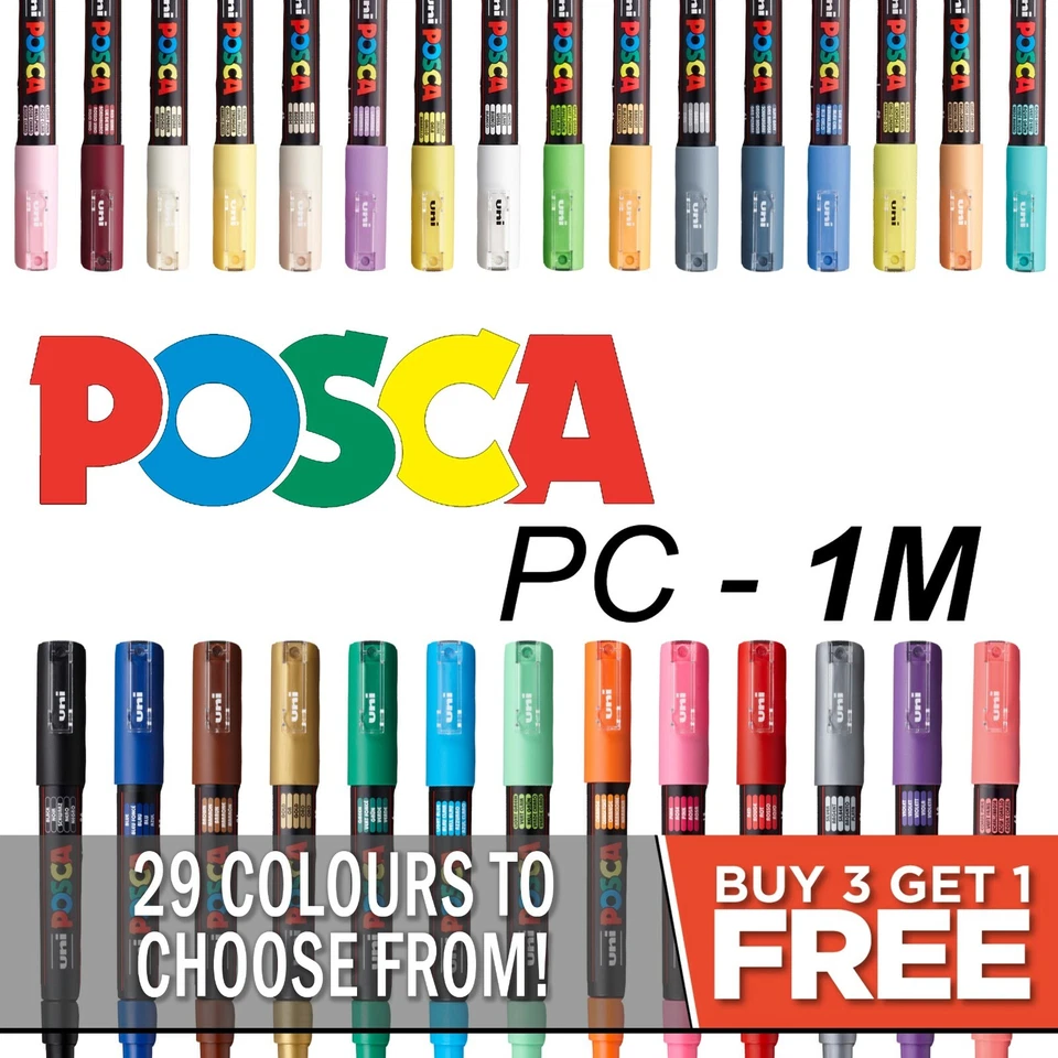 UNIBALL Uni Posca PC-1M Paint Marker Stifte - alle 29 Farben - KAUFEN SIE 3 ERHALTEN SIE 1 GRATIS