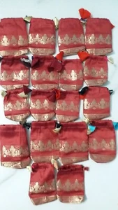 Handmade Beautiful Silk Zariwork Cloth Coin jewelry Gift Bag Wholesale Lot 18 pc - Picture 1 of 5