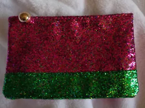 New Ipsy Glam Cosmetic Bag (Bag Only) Pink & Green Glitter 7" x 5" - Picture 1 of 2