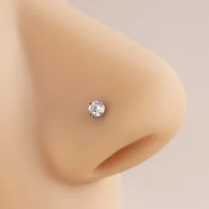 14K White Gold Natural 0.11Ct Diamond Nose Stud Screw Ring Piercing Pin 18 Gauge - Picture 1 of 12