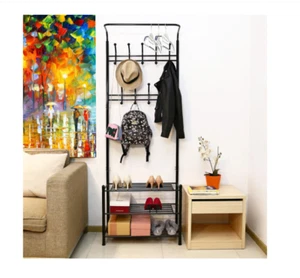 3-Tier Metal Entryway Coat and Shoe Rack Space-Saving Organizer with Hooks,Coats - Picture 1 of 5