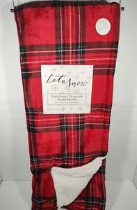 Let It Snow Plüsch Drucker Überwurf Sherpa Rückseite 50 x 70 rot Karomuster Neu mit Etikett - Bild 1 von 5