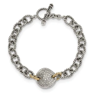 925 Sterling Silver Diamond Link Chain Bracelet - Picture 1 of 12