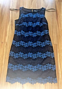 BNWOT Karl Laderfeld Paris Stunning Black & Blue Lace Designer Cocktail Dress 8 - Picture 1 of 5