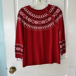 Maglione Talbots donna PS rosso misto lana di agnello Fair Isle pullover paillettes - Foto 1 di 10