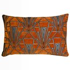 Art Deco Geometric XL Rectangular Cushion. Burnt Orange & Silver 20s & 30s Style