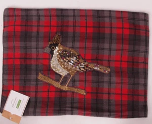 Pottery Barn Jeweled Bird Red plaid pillow cover, 12 x 16", Christmas - Picture 1 of 4