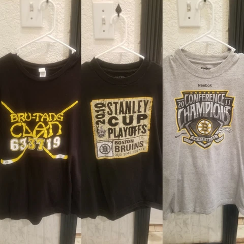 Boston Bruins Tee Shirt LOT Bru-Tang Clan Stanley Cup Playoffs Bergeron Jersey Cover
