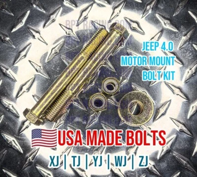 2x Jeep 4.0 6 cyl TJ XJ YJ WJ ZJ Motor Mount Bolt Kit USA Made Grade 8 Hardened - Image 1 of 4