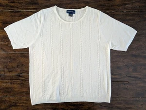 Charter Club Zopfmuster Pullover Oberteil Kurzarm Creme/Elfenbein Gr. L Viskose Mischung - Bild 1 von 6