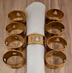 9 Vtg. Brass Christmas Tree Cut-Out Napkin Rings - Picture 1 of 18