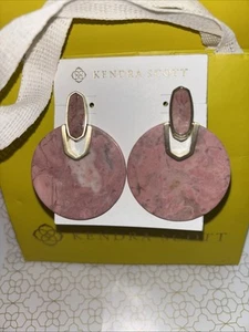 Kendra Scott Gold Tone Didi Pink Rhodonite Stone Drop Earrings With Dust Pouch - Picture 1 of 3