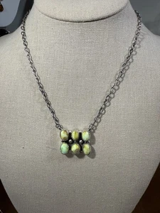 925 Sterling Silver Southwest Green Palomino 6 Stone Cluster Bar Necklace 18-20” - Picture 1 of 8