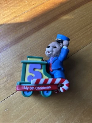 2002 Hallmark Keepsake Ornament Child's Fifth Christmas Bear On Train Car - Image 1 of 4