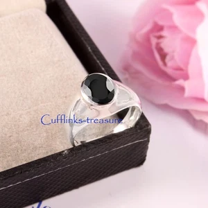 Natural Black Onyx Gemstones with 925 Sterling Silver Ring For Men's #49 - Picture 1 of 6