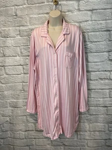 Laura Ashley Pink Striped Long Sleeve Collared Night Shirt/Gown SZ XL NEW - Picture 1 of 5
