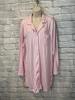 Laura Ashley Pink Striped Long Sleeve Collared Night Shirt/Gown SZ XL NEW - Image 1 of 4