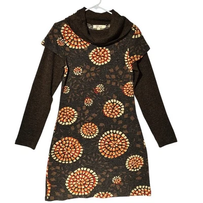 Aryeh Cowl Neck Sweater Dress Brown Mosaic Print Size M Acrylic Blend - Image 1 of 4