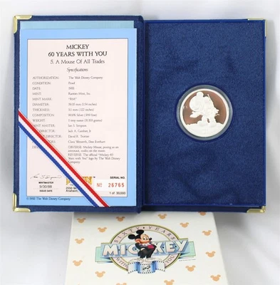 "A Mouse of All Trades" Sixty Years with Mickey Commemorative .999 Silver Coin - Image 1 of 4