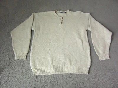Vintage Cherokee Sweater Mens Large Creme Cotton Made in USA 80s Fishermans Knit - Image 1 of 4