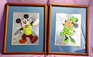 Vtg Set Of 2 Disney 3D Dufex Foil Litho Art Prints Mickey Mouse Minnie 15 X 12'' - Picture 1 of 23