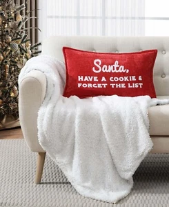 LaCourte Santa Holiday Christmas Cookie Chenille Down Alt Pillow White Red 21A - Picture 1 of 9