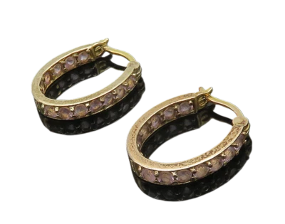 Pendientes de aro brillantes enchapados en oro con topacio de plata de ley 925 en forma de EE. UU. EG8383 Foto 1 de 4