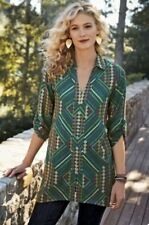 SOFT SURROUNDINGS $89 Terrare Embroidered Cotton Green Tunic Top Size Medium
