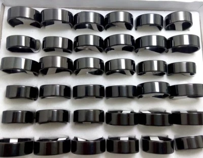 Wholesale 36pcs Black Band Rings Men's Classic Stainless Steel Wedding Rings  - Image 1 of 4