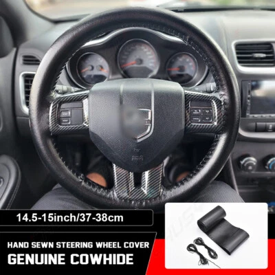 Non-slip Durable Black Genuine Leather Car Steering Wheel Cover For Hyundai 15'' - Imagem 1 de 4