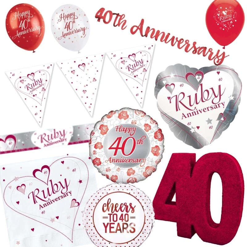 40th Ruby Wedding Anniversary Decorations Banner Bunting Balloons Party Supplies - Image 1 of 1